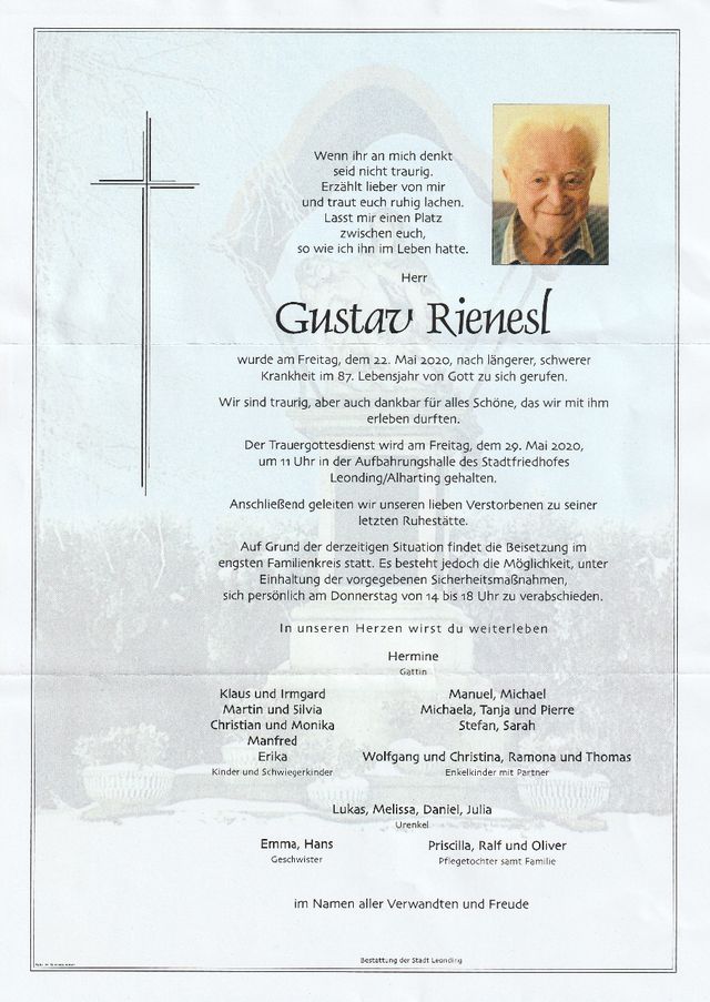 Rufling trauert um Gustav Rienesl ein aufrechter Ruflinger und großartiger Musikant!

R.i.P. Gust !