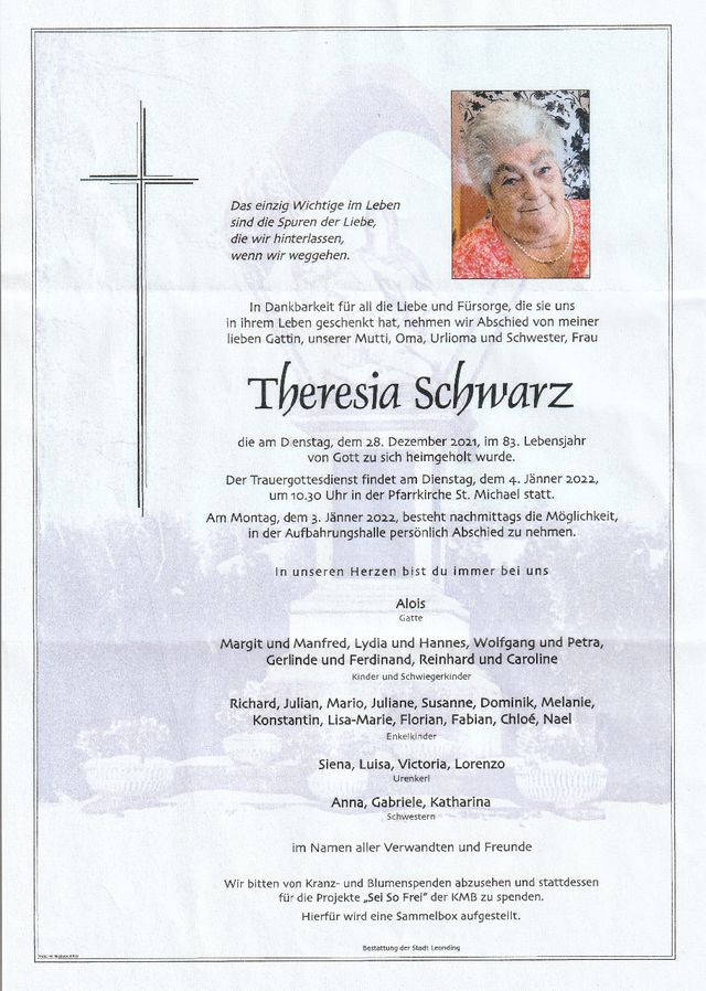 Die Ruflinger Pfarrgemeinschaft trauert um Theresia Schwarz